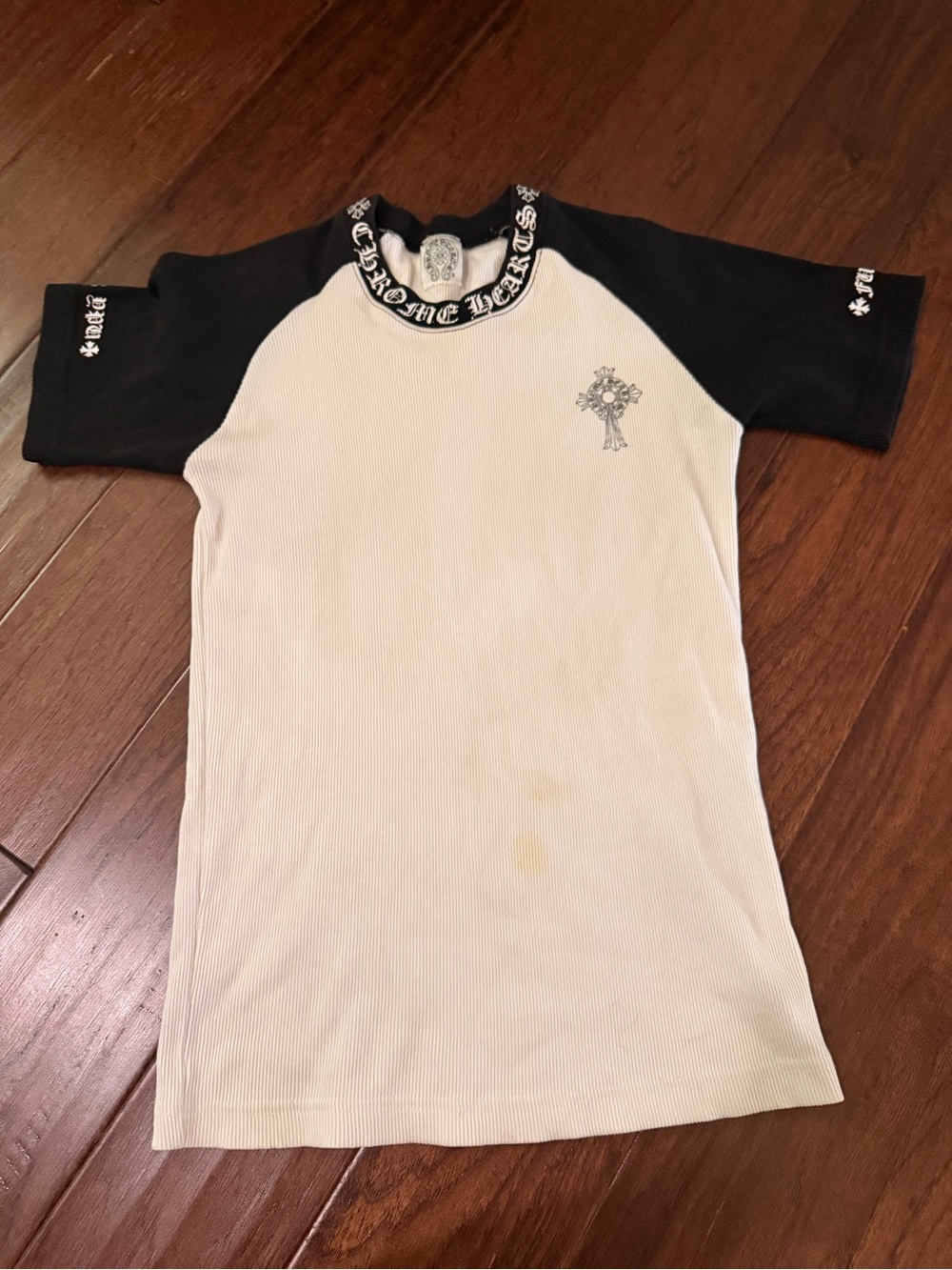 Chrome Hearts Black & White Raglan Short Sleeve Top Cross Logo FU Horseshoe